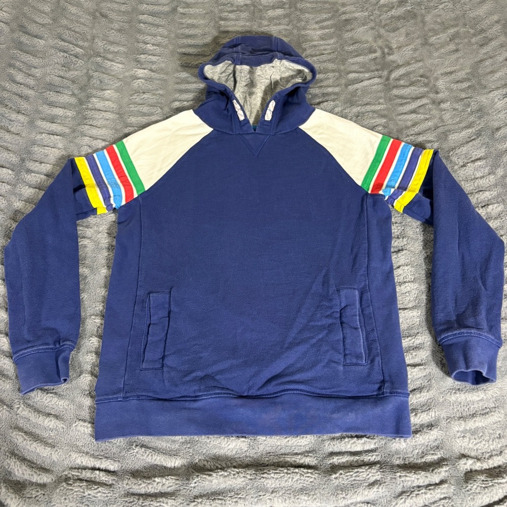 Boden Boys Navy Blue Rainbow Stripe Raglan Pullover Hoodie Size 13-14Y 164cm